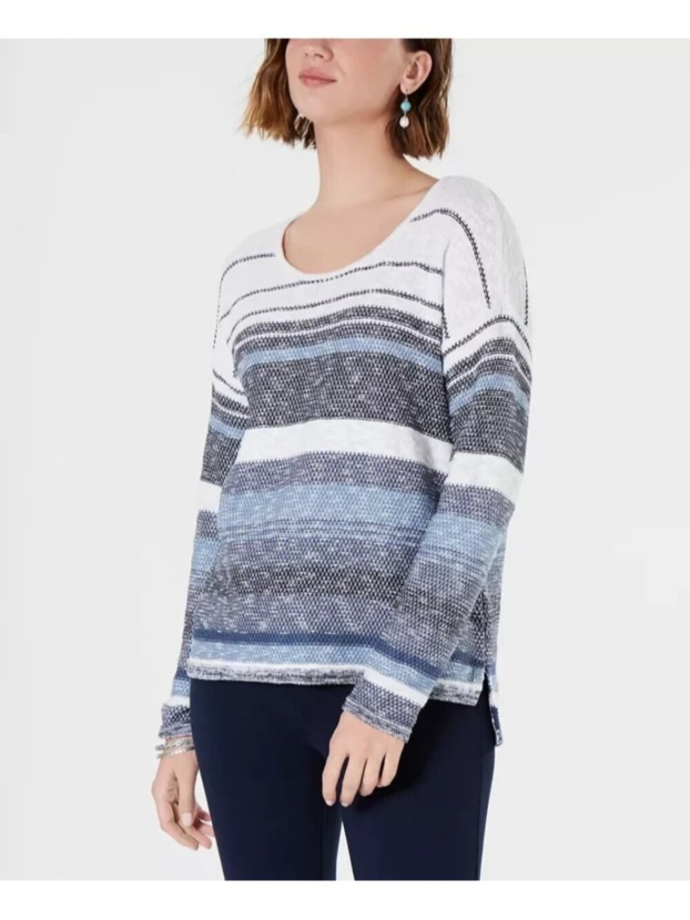 Style & Co  Blue White Striped Knit Oversized Sweater  Cotton Blend Sz M